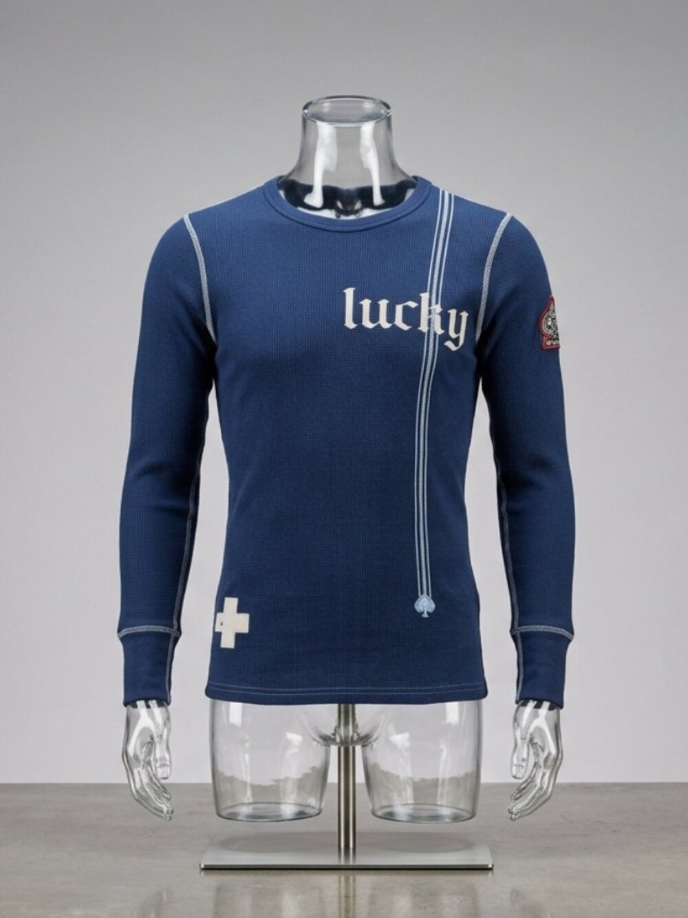 Alp N Rock "Lucky Ace Spades" Graphics Crewneck Thermal Long Sleeve Shirt Blue L